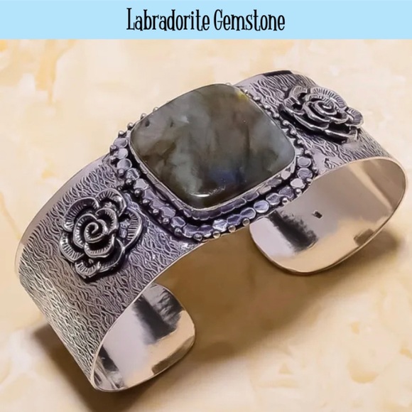 Fiery Flash Labradorite Gemstone Handmade Bangle Bracelet - Picture 3 of 5